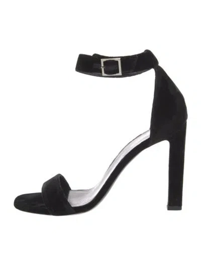 Pre-owned Saint Laurent Velvet Cutout Accent Sandals In Black