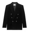Saint Laurent Velvet Double-breasted Jacket Button Detailing In Black