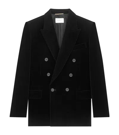 Saint Laurent Velvet Double-breasted Blazer In Black