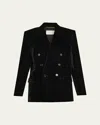 Saint Laurent Velvet Double-breasted Jacket Button Detailing In Black