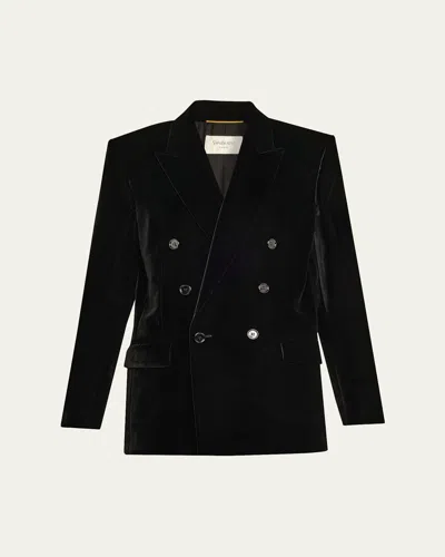 Saint Laurent Velvet Double-breasted Blazer In Black