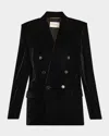Saint Laurent Velvet Double-breasted Jacket Button Detailing In Black