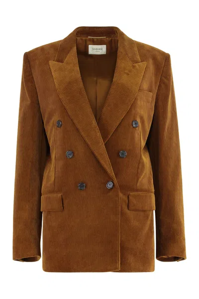 Saint Laurent Velvet Double-breasted Oversized Jacket In Orange