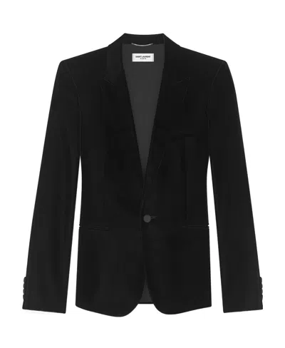 Saint Laurent Velvet-effect Single-breasted Blazer In Black