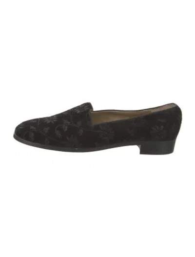 Pre-owned Saint Laurent Velvet Embroidered Accent Loafers In Black