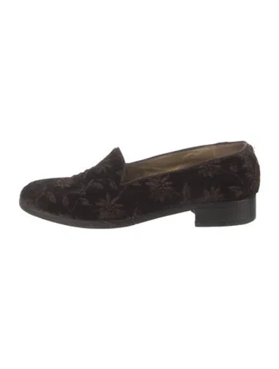 Pre-owned Saint Laurent Velvet Embroidered Accent Loafers In Brown