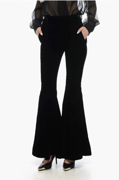 Saint Laurent Velvet Flared Pants In Black