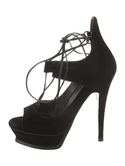 Pre-owned Saint Laurent Velvet Gladiator Sandals In Black