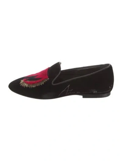 Pre-owned Saint Laurent Velvet Graphic Print Loafers In Black