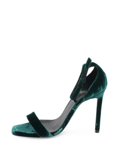 Pre-owned Saint Laurent Velvet Heeled Sandals In Green