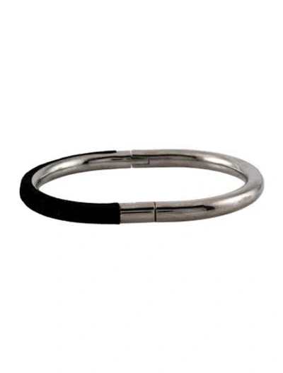 Pre-owned Saint Laurent Velvet Hinged Bangle Bracelet, 7" In Black