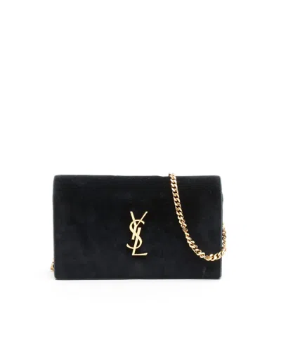 Saint Laurent Velvet Kate Wallet On Chain Bag In Black