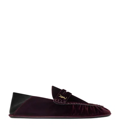 Saint Laurent Velvet Le Loafer Mules In Burgundy