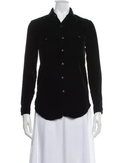 Pre-owned Saint Laurent Velvet Long Sleeve Button-up Top In Black