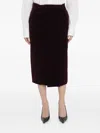 Saint Laurent Midi Wrap Skirt In Cotton Velvet In Burgundy