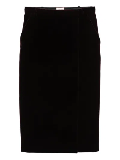Saint Laurent Velvet Midi Skirt In Burgundy
