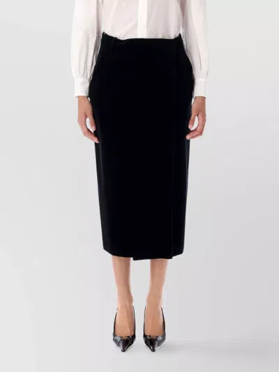 Saint Laurent Wrap-effect Cotton-velvet Midi Skirt In Black