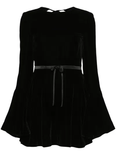 Saint Laurent Open Back Velvet Skater Mini Dress In Black