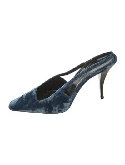 Pre-owned Saint Laurent Velvet Mules In Blue