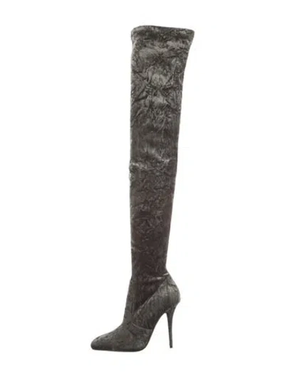 Pre-owned Saint Laurent Velvet Patterned Boots In Brown