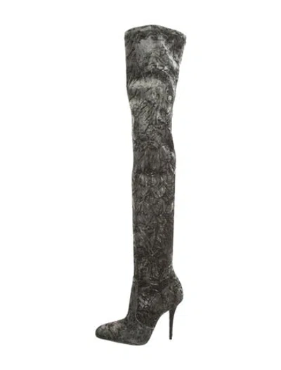 Pre-owned Saint Laurent Velvet Patterned Boots In Green