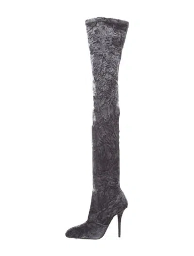 Pre-owned Saint Laurent Velvet Patterned Boots In Grey