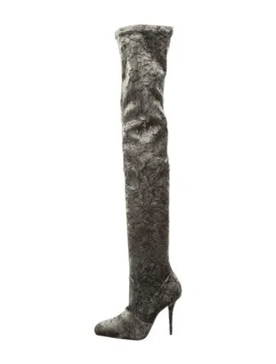 Pre-owned Saint Laurent Velvet Patterned Boots W/ Tags In Grey