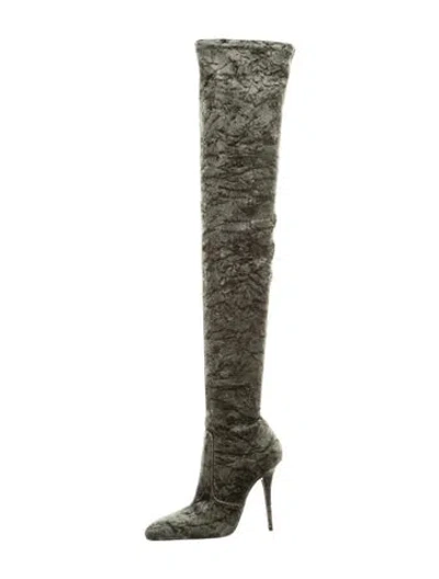 Pre-owned Saint Laurent Velvet Patterned Boots W/ Tags In Grey