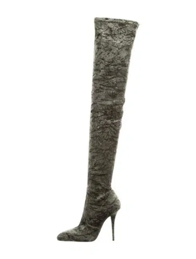 Pre-owned Saint Laurent Velvet Patterned Boots W/ Tags In Grey