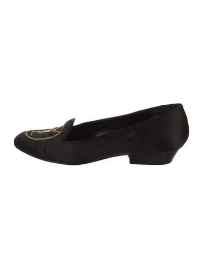 Pre-owned Saint Laurent Velvet Patterned Loafers In Black