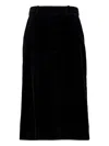 Saint Laurent Velvet-pleated Midi Skirt In Black