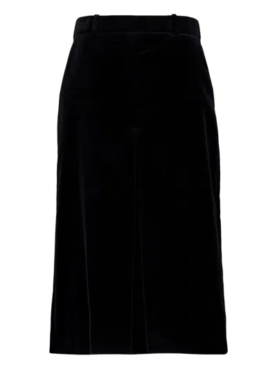 Saint Laurent Velvet-pleated Midi Skirt In Black