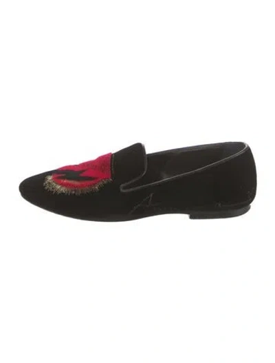 Pre-owned Saint Laurent Velvet Printed Loafers In Black