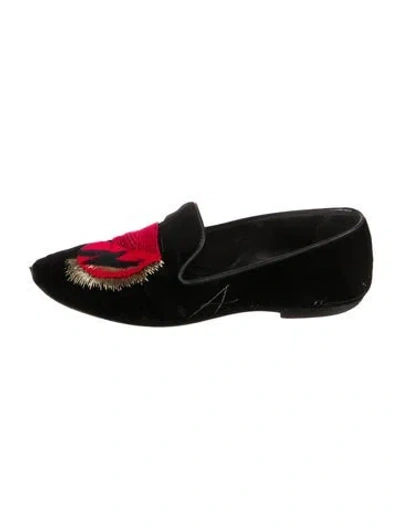 Pre-owned Saint Laurent Velvet Printed Loafers In Black