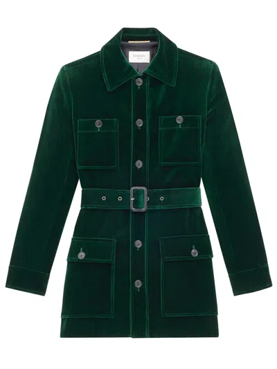 Saint Laurent Velvet Safari Jacket Belted Waist In Green