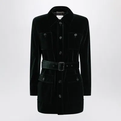 Saint Laurent Saharienne Belted Cotton Velvet Jacket In Black