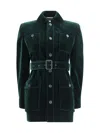 Saint Laurent Velvet Safari Jacket Belted Waist In Green