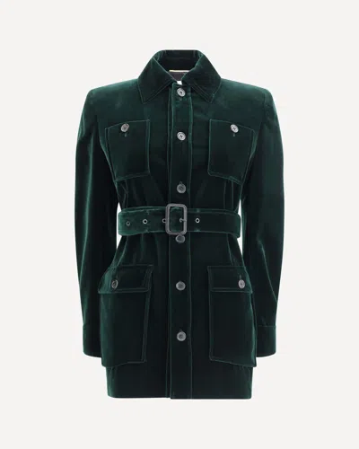 Saint Laurent Velvet Saharan Jacket In Green