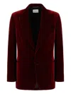 Saint Laurent Velvet Blazer With Notch Lapel And Front Pockets In Red
