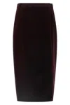 Saint Laurent Velvet Skirt With Belt Loops And Side Seam Detail In Burgundy