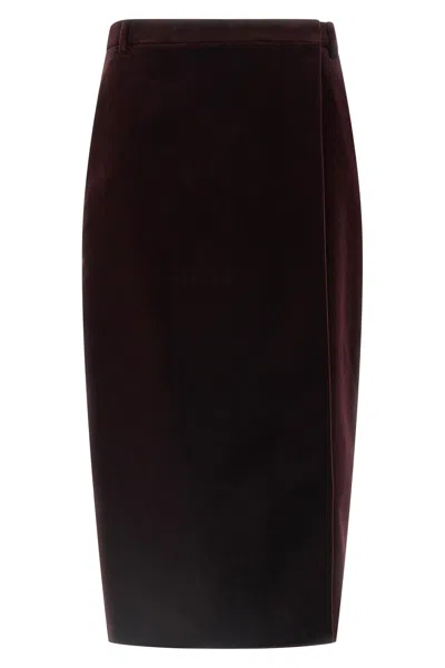 Saint Laurent Velvet Skirt In Burgundy