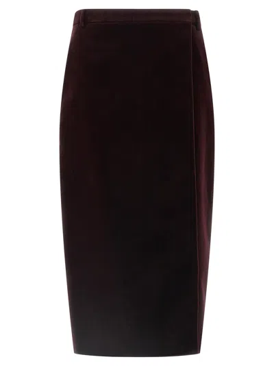 Saint Laurent Velvet Skirt With Belt Loops And Side Seam Detail In Burgundy