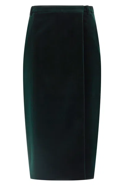 Saint Laurent Velvet Skirt In Green