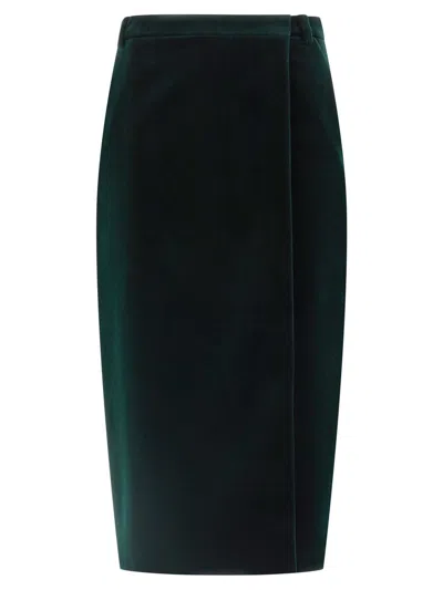 Saint Laurent Cotton Velvet Crisscross Midi Skirt Clothing In Green