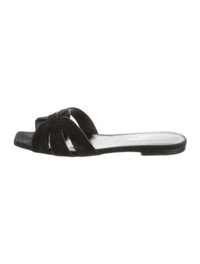Pre-owned Saint Laurent Velvet Slides In Black