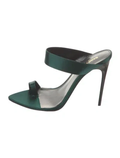 Pre-owned Saint Laurent Velvet Slides W/ Tags In Green