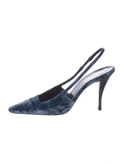 Pre-owned Saint Laurent Velvet Slingback Pumps In Blue