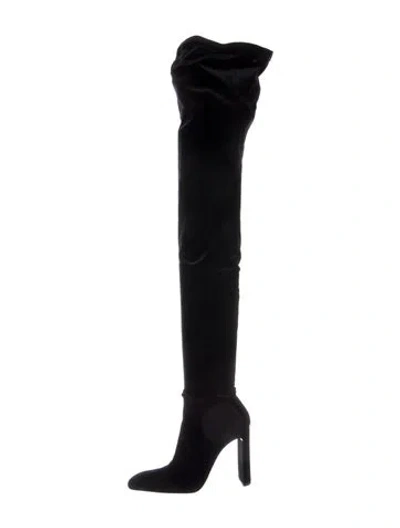 Pre-owned Saint Laurent Velvet Slouch Boots In Black