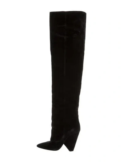 Pre-owned Saint Laurent Velvet Slouch Boots In Black