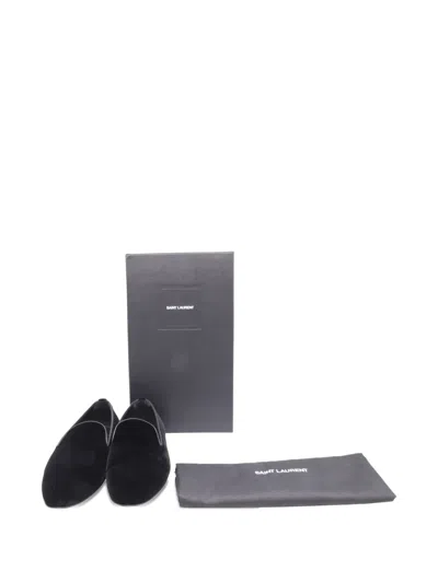 Pre-owned Saint Laurent Velvet Smoking Slippers In Black